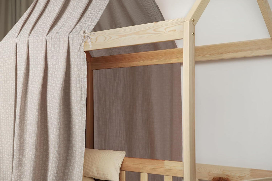 Hausbett Himmel - 100% Baumwolle - Betthimmel Hausbett aus Musselin - Bett Vorhang Kinderbett - Himm