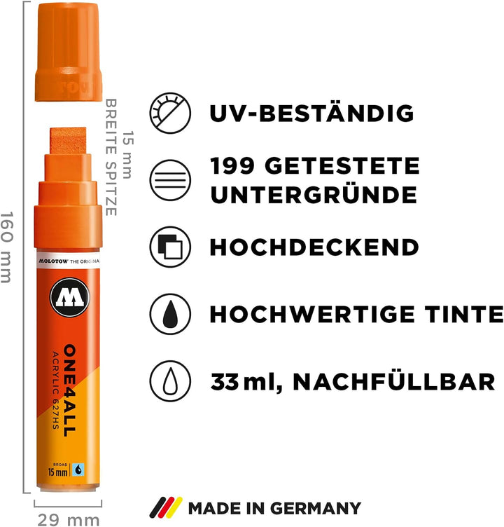 Molotow One4All 627HS Acryl Marker Basic-Set 1 (15,0 mm Strichstärke, Blockspitze, hochdeckend und p