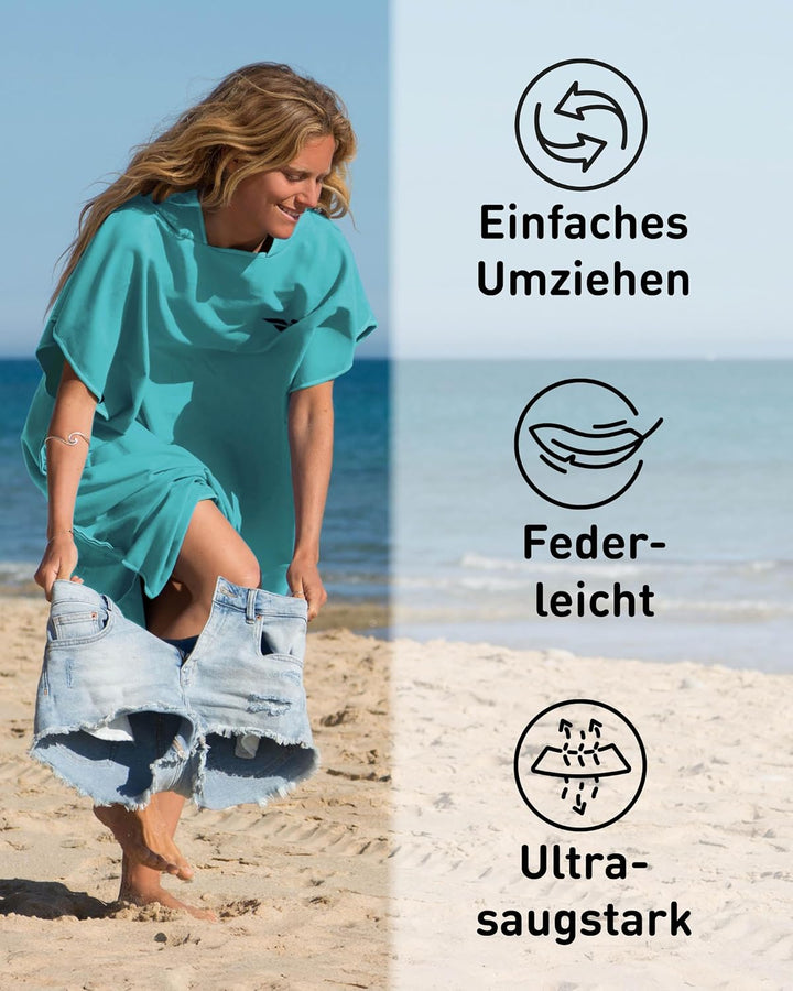 Fit-Flip Strandponcho für Erwachsene mit Kapuze schnelltrocknend | kompakt und ultraleicht, Badeponc