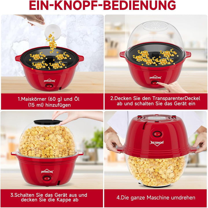 HOMELUX Popcornmaschine Popcorn Maker 450W Mini Popcorn Maschine mit Messlöffel Antihaftbeschichtung