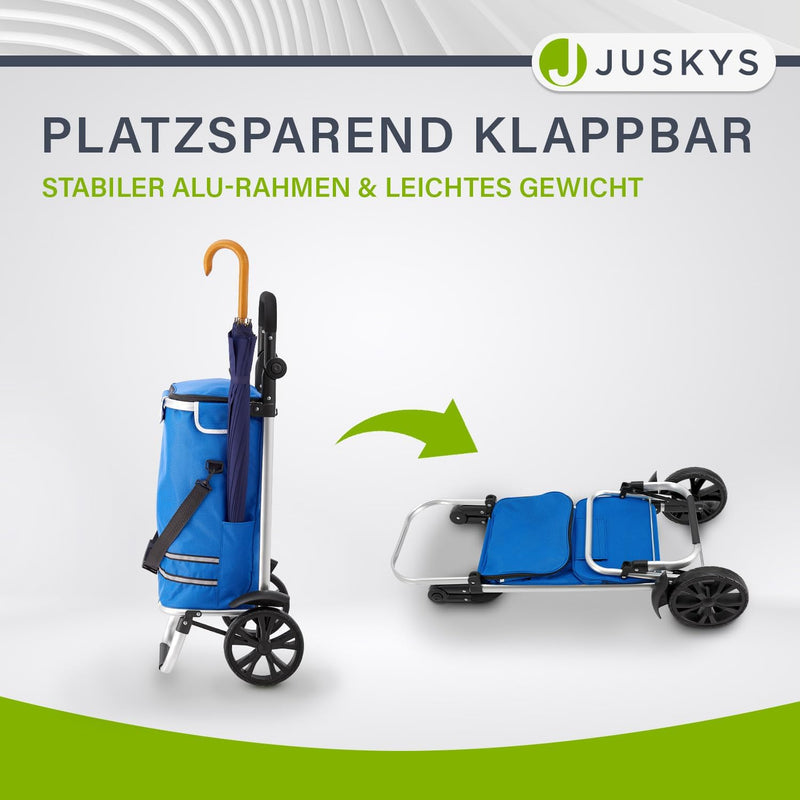Juskys Einkaufstrolley 3in1 mit 2 Rollen für Shopping - 56 L Tasche abnehmbar - Trolley klappbar & m