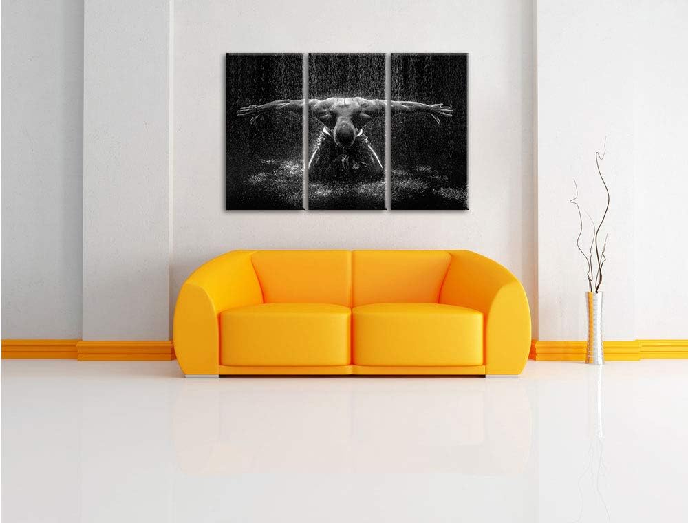 Pixxprint Bodybuilder im Regen 3-Teiler Leinwandbild 120x80 Bild auf Leinwand