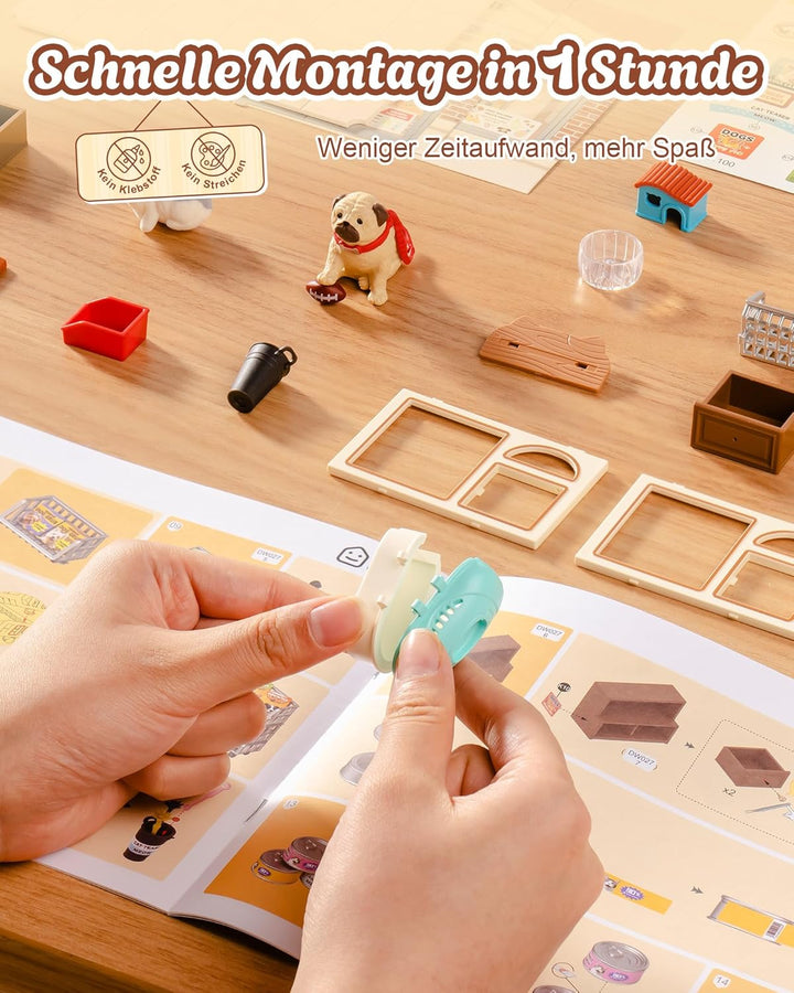 Rolife Super Creator Furry Friends' Home, DIY Miniature House mit Licht, Ohne Kleber, Niedliche Mini