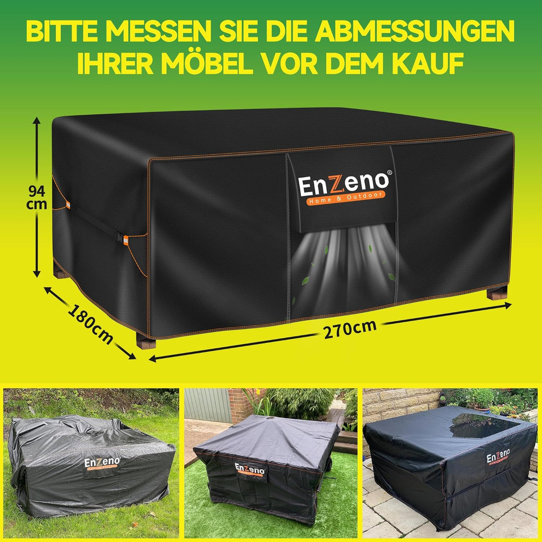 Enzeno Abdeckung Gartenmöbel 270x180x94cm, 420D Oxford-Gewebe Loungemöbel Abdeckung wasserdichte, Ab