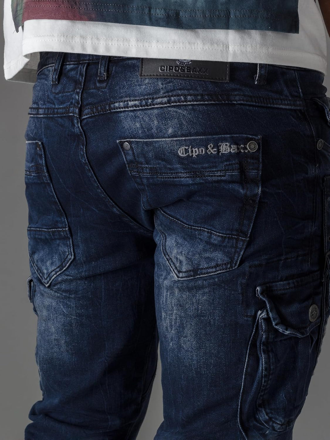 Cipo & Baxx Herren Cargohose | Biker Streetwear Denim | Cargotaschen, Reissverschluss Detail, Stretc