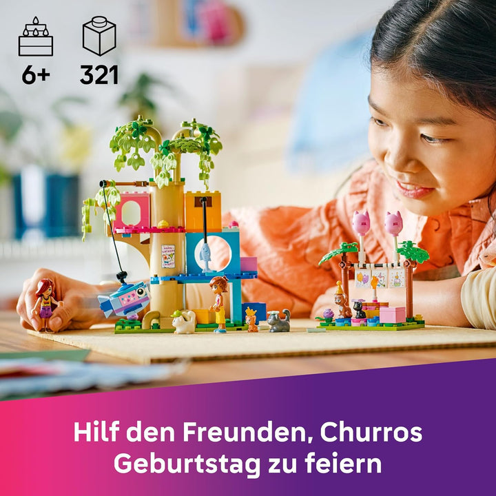 LEGO Friends Katzengeburtstagsparty & Baumhaus - Spielzeug mit 2 Minifiguren & 5 Tierfiguren -drehba