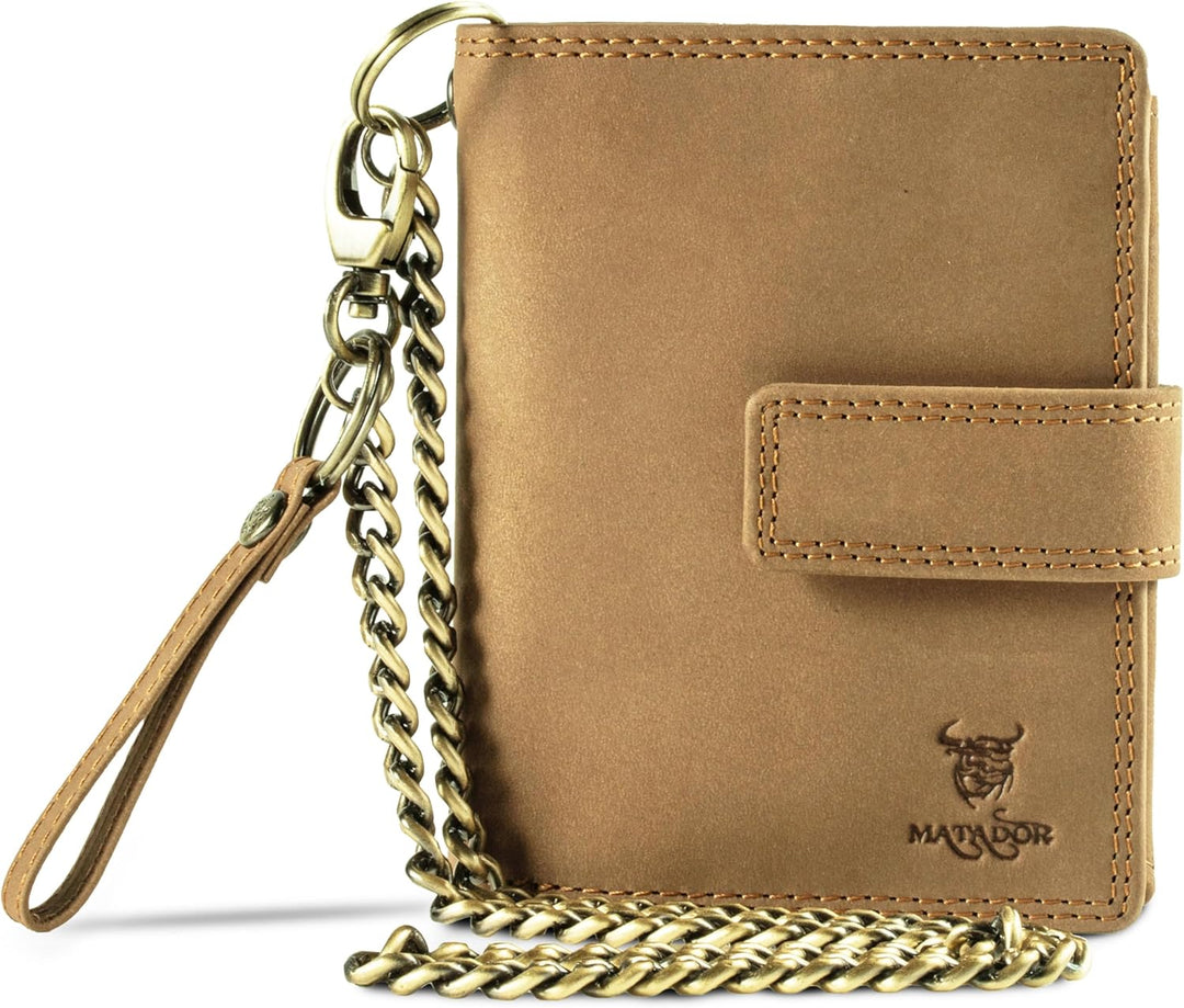 MATADOR Herren Biker Geldbörse Portemonnaie Leder mit Kette | Brieftasche Portmonee Männer mit RFID