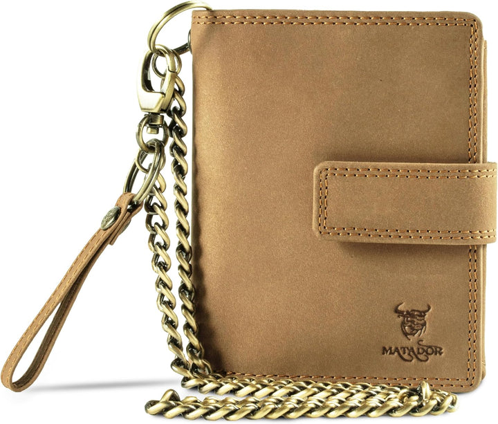 MATADOR Herren Biker Geldbörse Portemonnaie Leder mit Kette | Brieftasche Portmonee Männer mit RFID