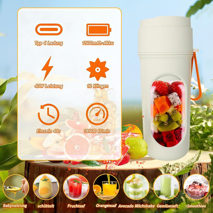 Tragbarer Mixer 450ml Smoothie Maker tragbarer persönlicher Mixer mit 12-Blatt-Edelstahlklinge Mini