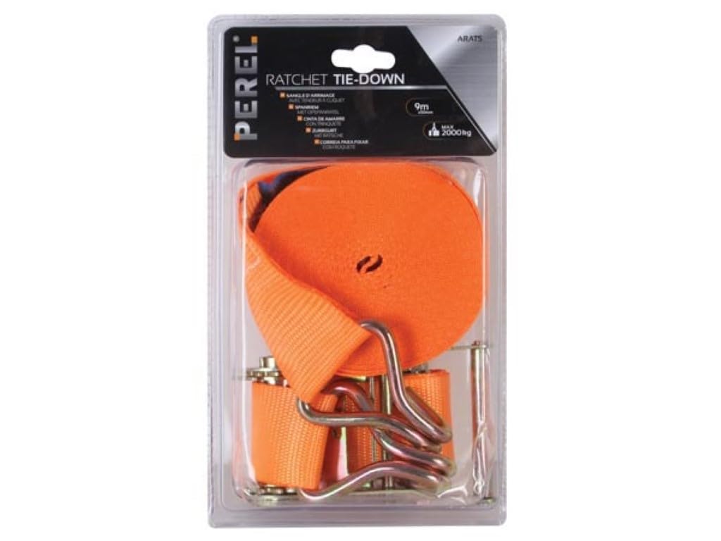 Perel ARAT5 Spanngurt mit Ratsche Und Haken, Maximal Last: 1000 kg, 9 m x 50 mm Abmessungen