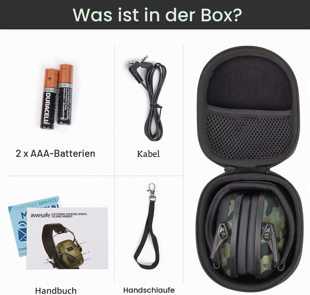 awesafe Elektronischer Schiess-Ohrenschützer mit Hard Travel Aufbewahrungstasche, GF01+ Lärmminderun