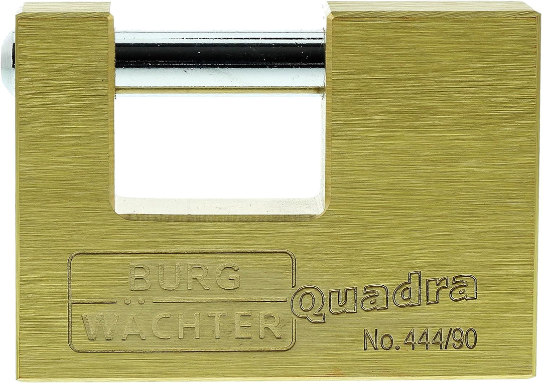 Burg Wächter Vorhängeschloss, Quadro 444 90 SB, Inkl. 2 Schlüssel, Bügelstärke: 12 mm Messing