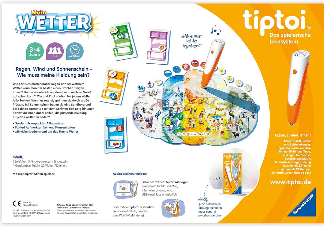 Ravensburger tiptoi Spiel 00118 Mein Wetter Lernspiel ab 3 Jahren für 1-4 Spieler