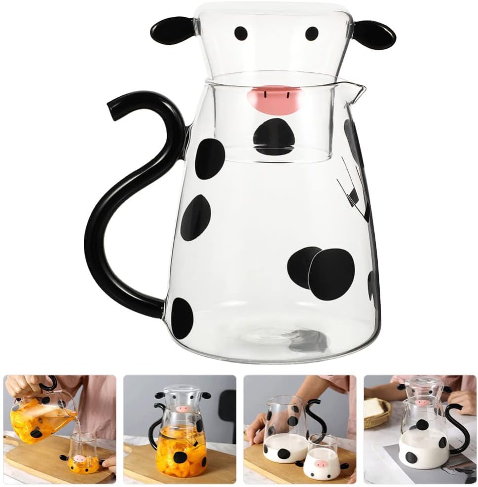 TOPBATHY Kaltes Wasserkrug mit Tasse Heimglas Juice Getränkglas Pitcher Cartoon Cow