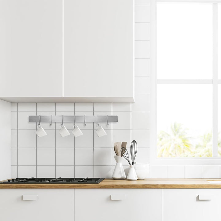 Hakenleiste Küche 40cm, Küchenhalterung ohne Bohren mit 7 abnehmbaren Haken, Aluminium Küche Hakenle