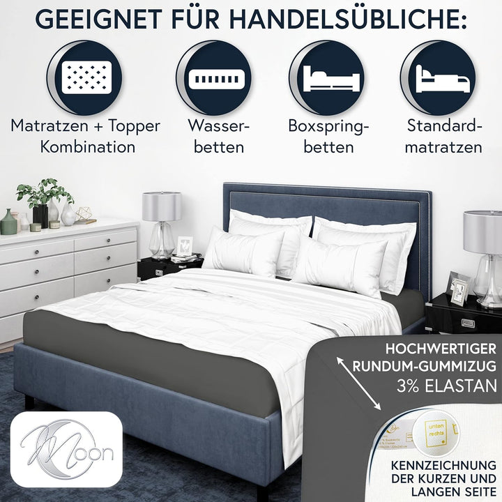 MOON-Luxury Spannbettlaken Spannbetttuch Jersey Stretch 230g/m² für Wasserbetten, Boxspringbetten un