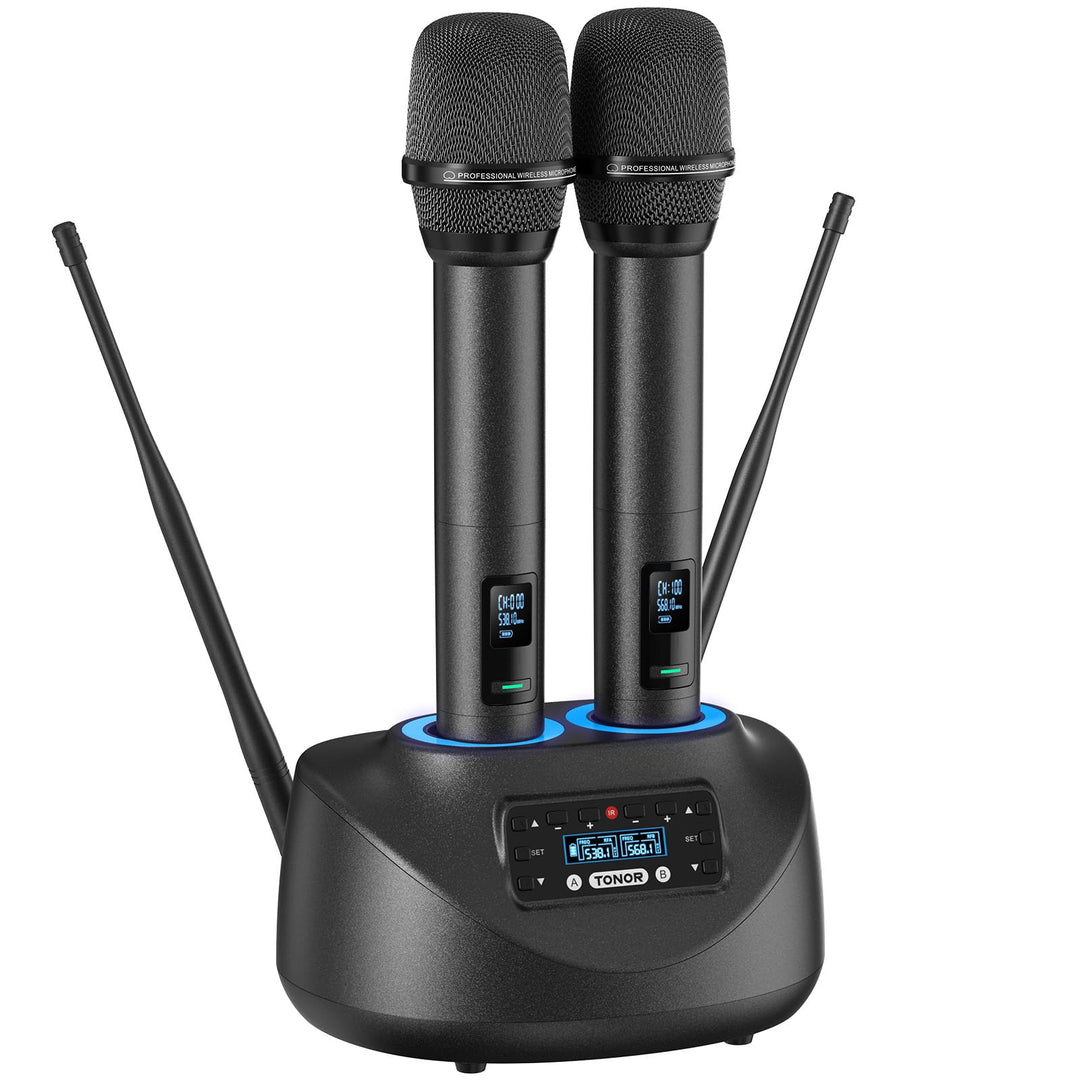 TONOR Wiederaufladbares Funkmikrofon Set, Bluetooth Mikrofon, Auto Scan, IR-Kopplung, Kabellos – für