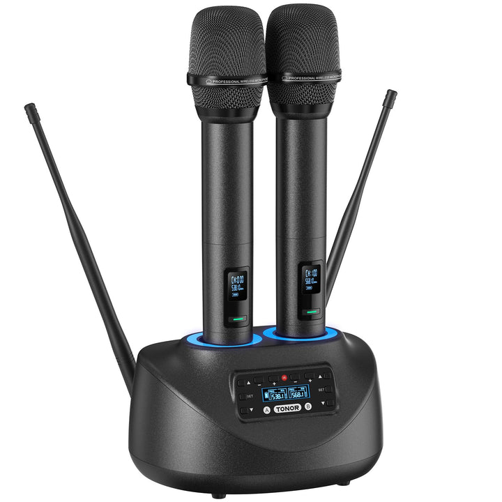TONOR Wiederaufladbares Funkmikrofon Set, Bluetooth Mikrofon, Auto Scan, IR-Kopplung, Kabellos – für