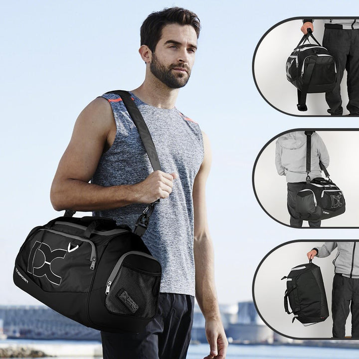 INOXTO Grosse Sporttasche, Faltbare Sport-Reisetasche mit Nass- und Trockentaschen und Schuhfach, He