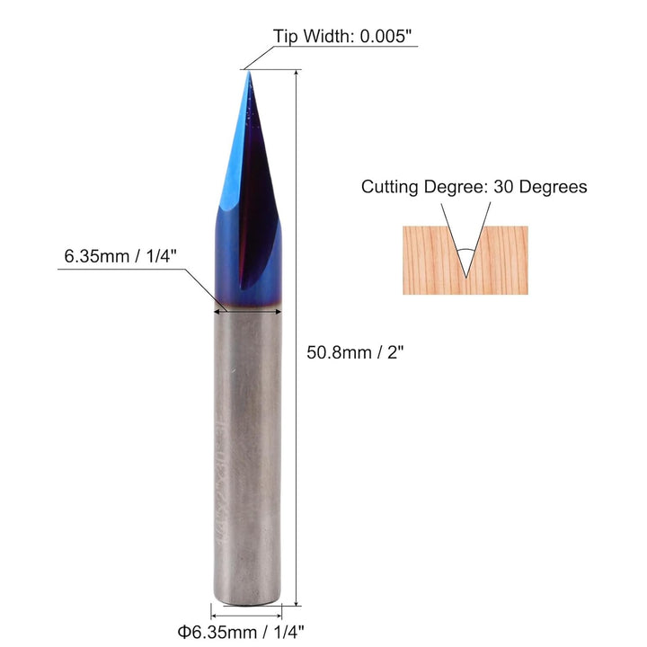 Weytoll V-Nut-Gravurfräser 30 Grad 3 Schneiden 1/4 Zoll Schaft Nano-beschichtetes Hartmetall zum Gra
