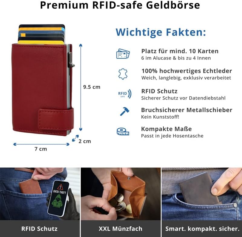 SecWal Kartenetui mit XXL Münzfach Druckknopf inkl. Geschenkbox - Made in Germany - Geldbörse inkl.