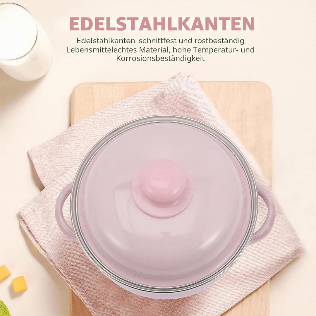 Lurrose Emaille Topf mit Deckel Schmortöpfe: Vintage Suppentopf Nudeltopf Fleischtopf Rosa 1100ml In