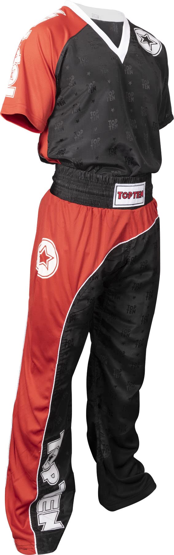 TOP TEN Kickboxuniform „Bow“ Schwarz - Rot - Weiss L, Schwarz - Rot - Weiss L