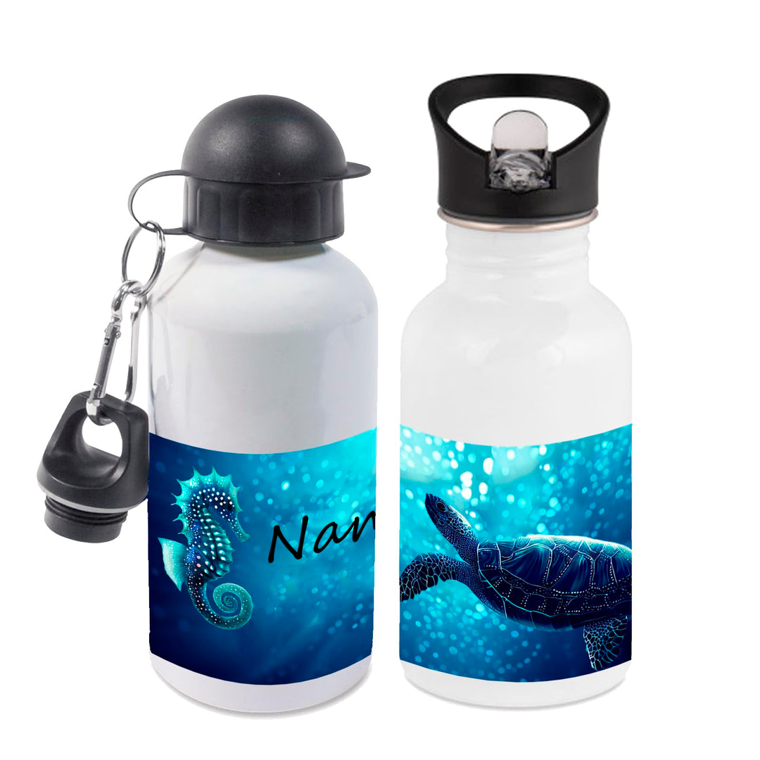 Trinkflasche mit Name/wahlweise 400ml, 500ml oder 600ml + Schriftwahl für Name + Edelstahl oder Alum