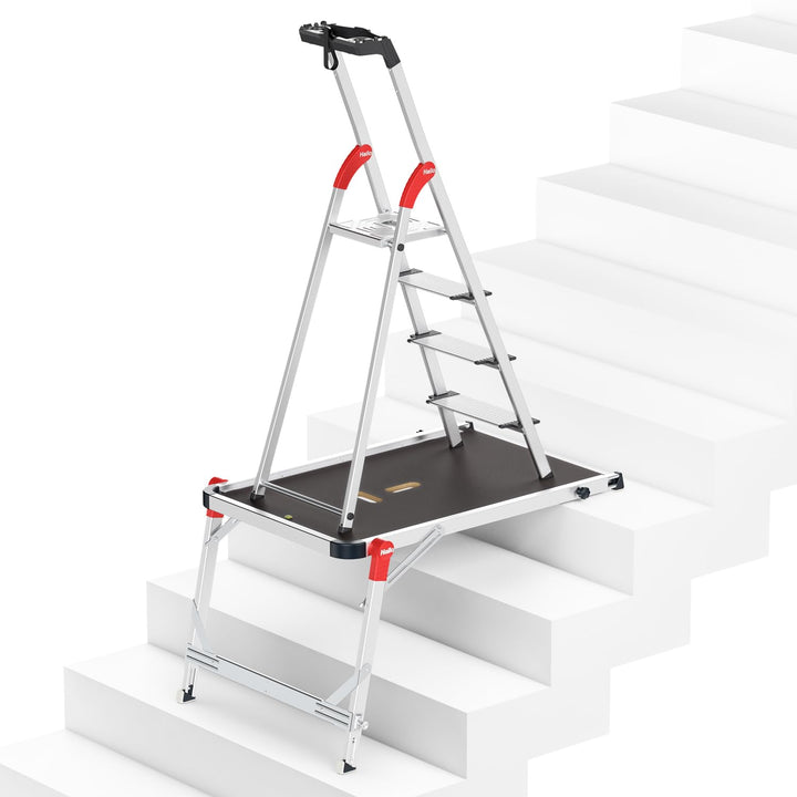Hailo Stehleiter L80 ComfortLine im Set mit TP1 Treppenpodest - klappbare Aluleiter mit 4 XXL-Sicher