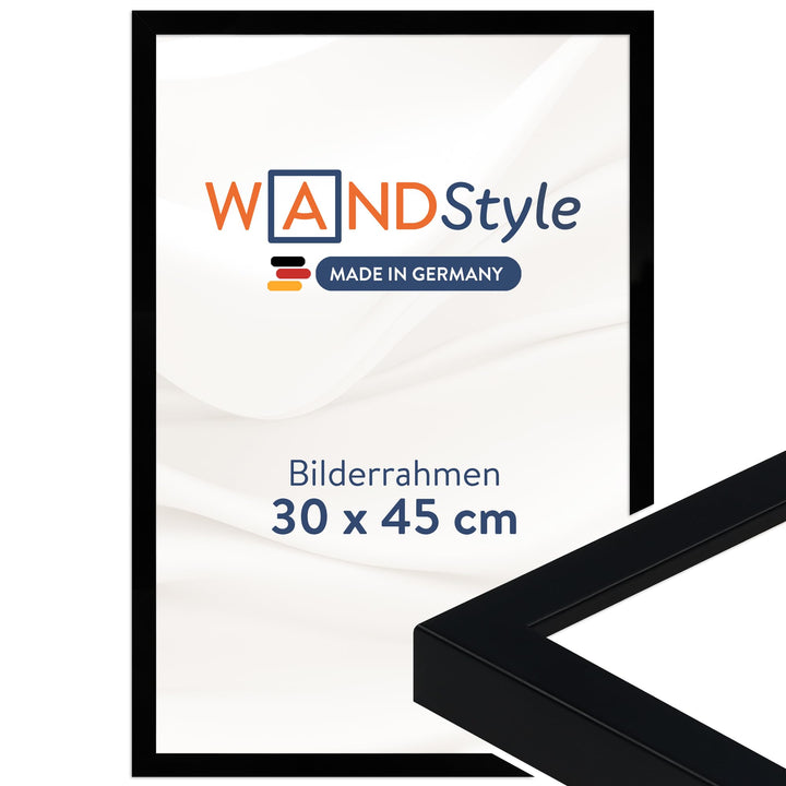 WANDStyle Bilderrahmen Schwarz 30x45 cm aus Holz im Stil Modern zum Aufhängen, Posterrahmen Made in