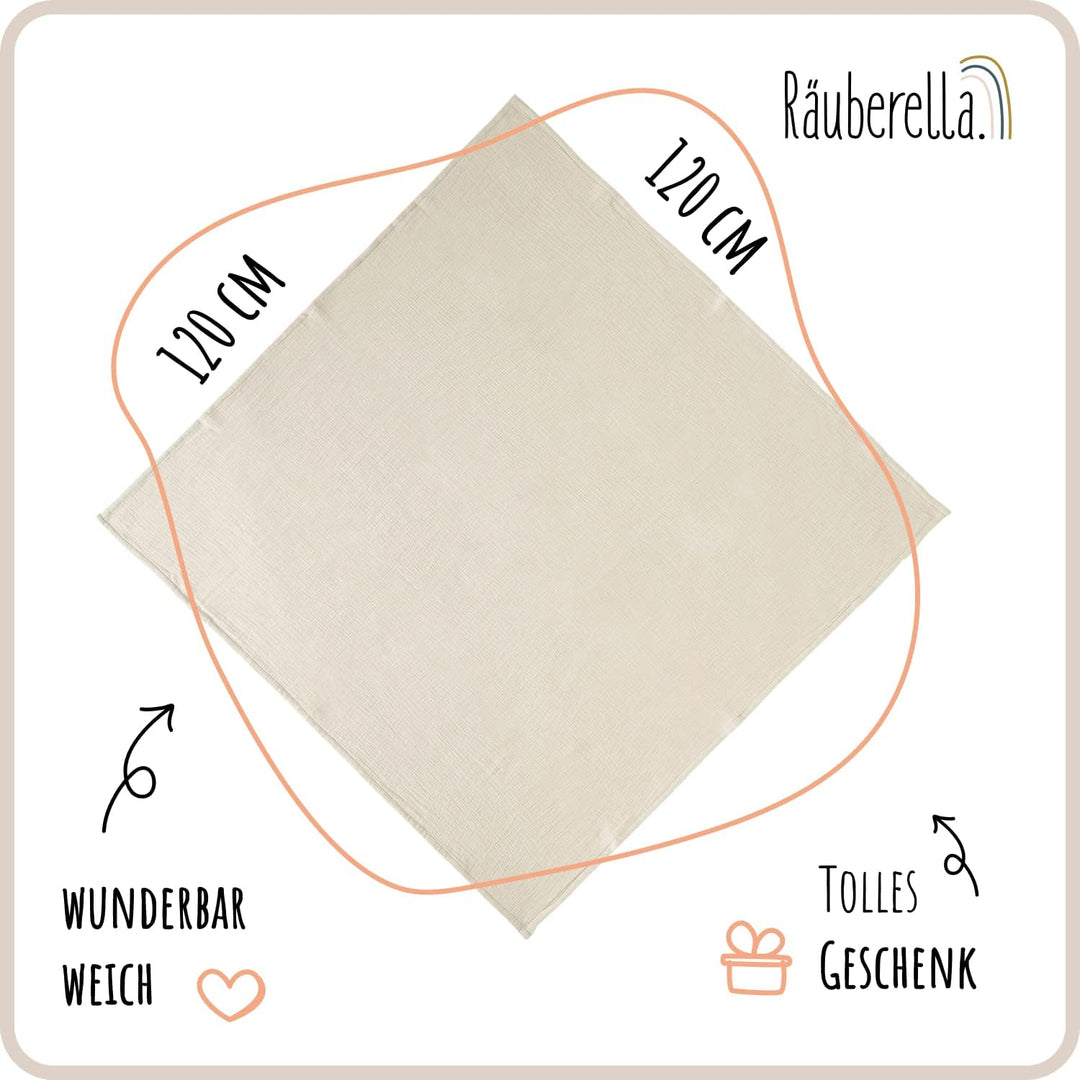Räuberella ® Original Kuscheldecke 120cm x 120cm Babydecke aus 100% Musselin Bio Baumwolle - Geschen