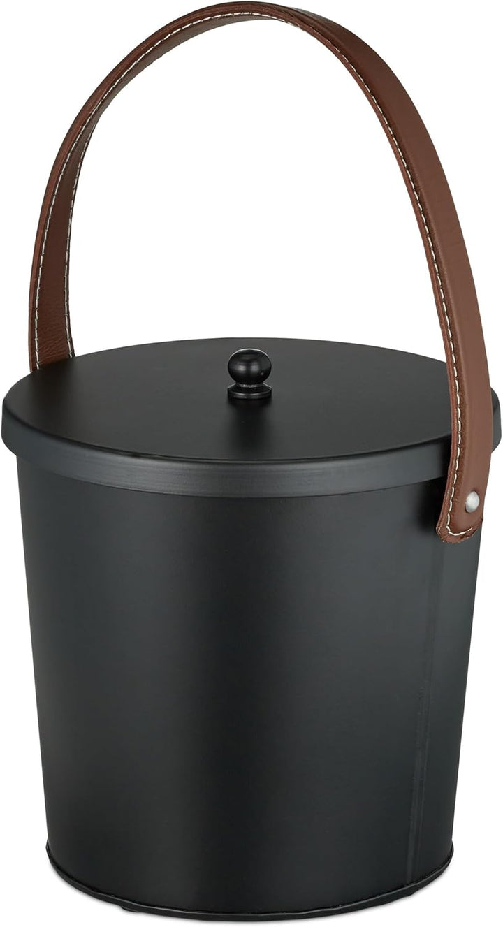 Relaxdays Ascheeimer mit Deckel, 4,5 Liter, Aschetonne mit Lederhenkel, für Kohle & Asche, Kamin, Of