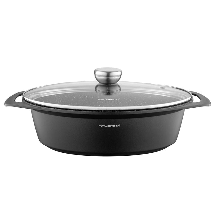 FLORINA Aluminium Bräter (3,8 l) | T x B x H: 33,5 x 25 x 9,8 cm | Ovaler Schmortopf CHEF | Brattopf