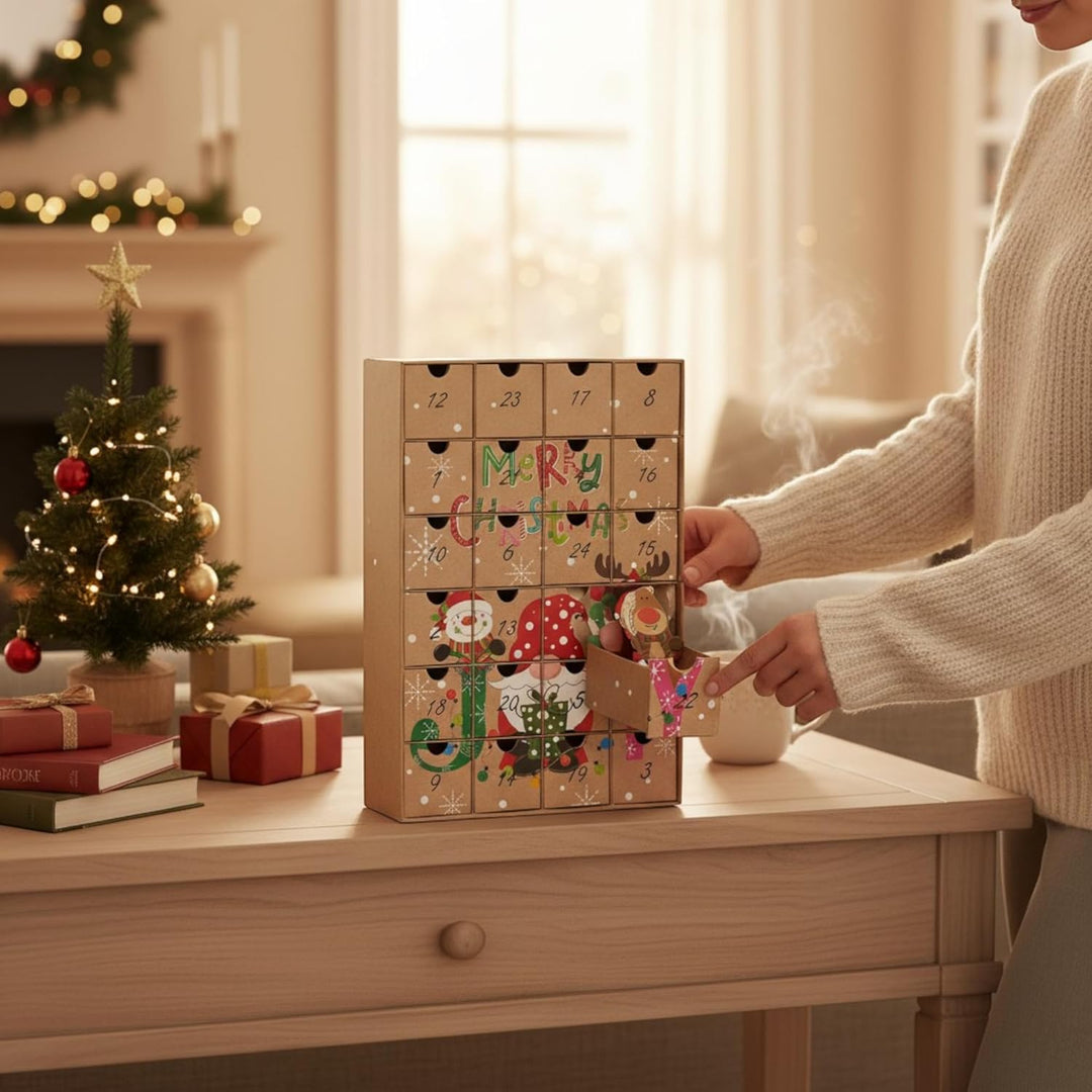 MIJOMA Adventskalender „JOY“ – 24 Boxen zum Befüllen – Wiederverwendbar aus Karton – Weihnachtskalen