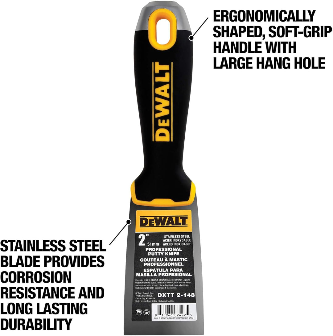 DEWALT Spachtelmesser, 5,1 cm, Edelstahl mit weichem Griff, DXTT-2-148 2-Inch, 2-Inch