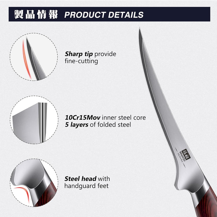 SHAN ZU Filetiermesser 18 cm, Scharfes Ausbeinmesser für Fleisch, Japanischem 10Cr15Mov-Superhartsta