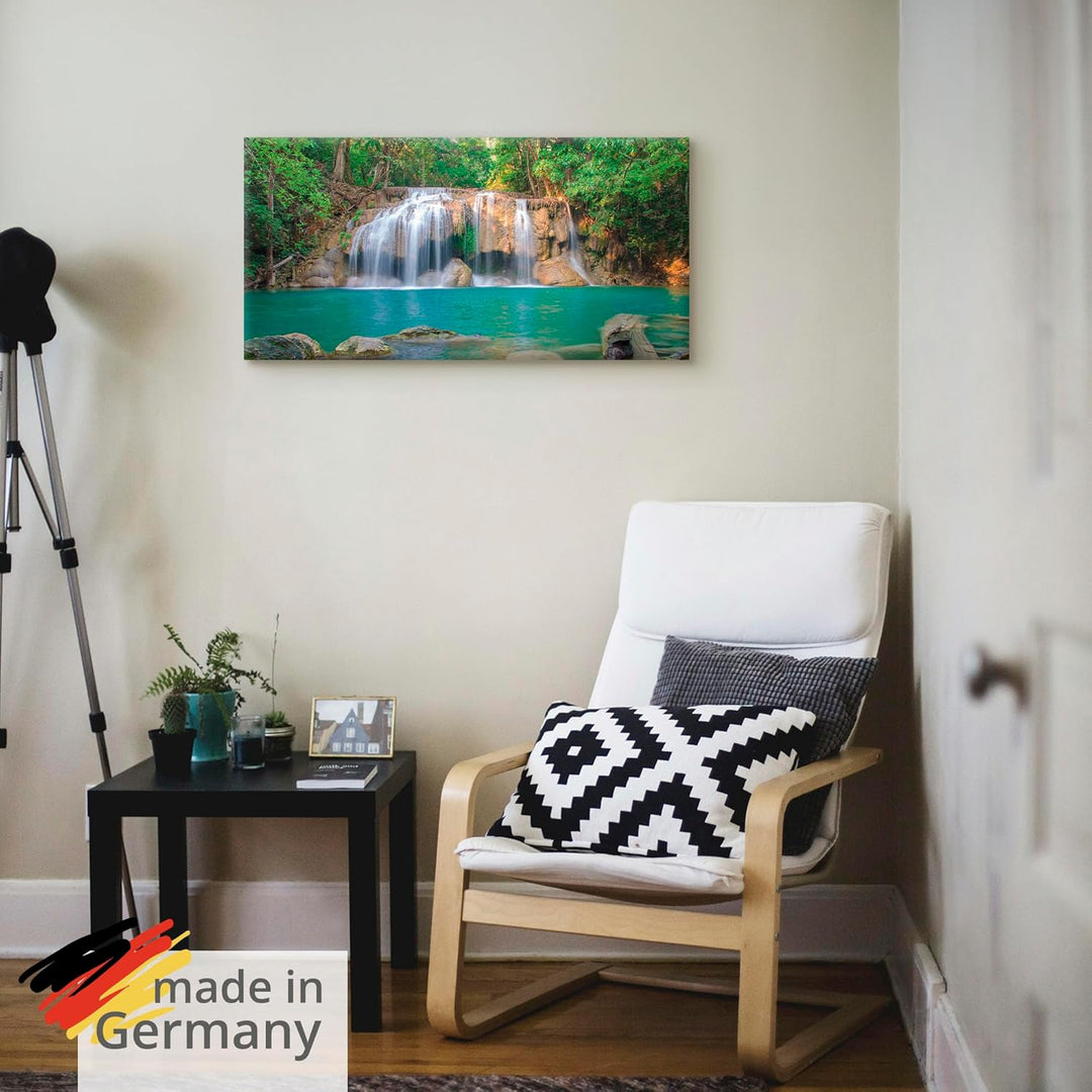 Artland Leinwandbild Wandbild Bild auf Leinwand 150x75 cm Wanddeko Dschungel Urwald Fluss Thailand L