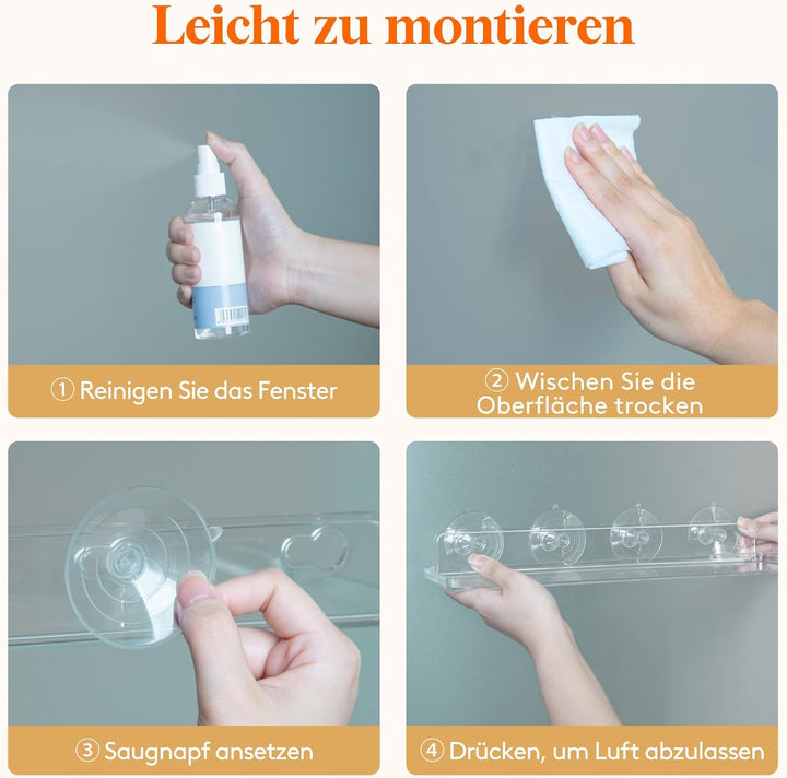 Lifewit Fenster Pflanzenregale, 3 Stück, 38cm, Transparent Regal Saugnapf, Fensterwand Pflanzenständ