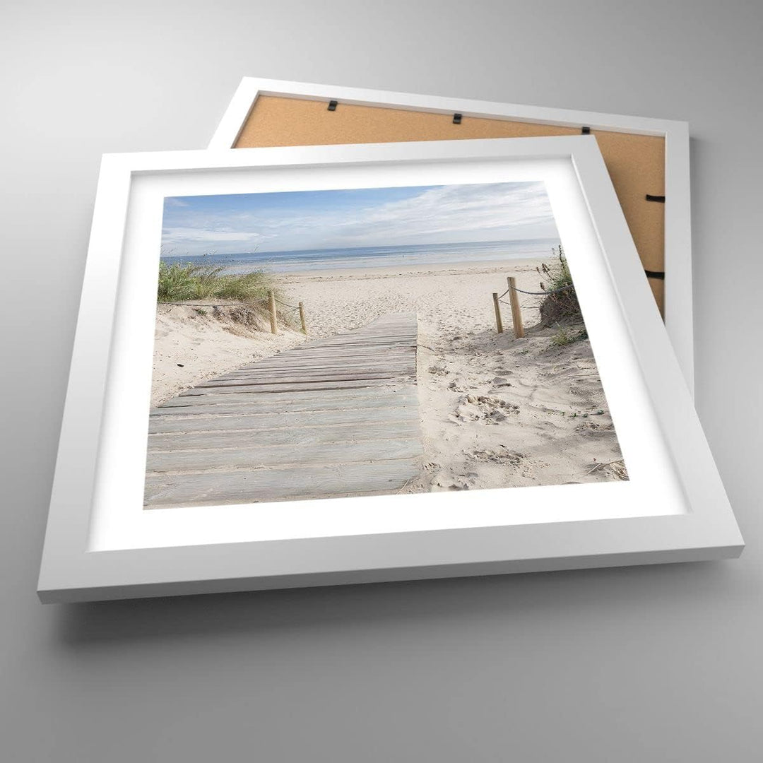Wandposter Art Prints 30x30cm Poster Weissrahmen Strand Düne Eintritt Küche Wanddeko Bild Wand Kunst