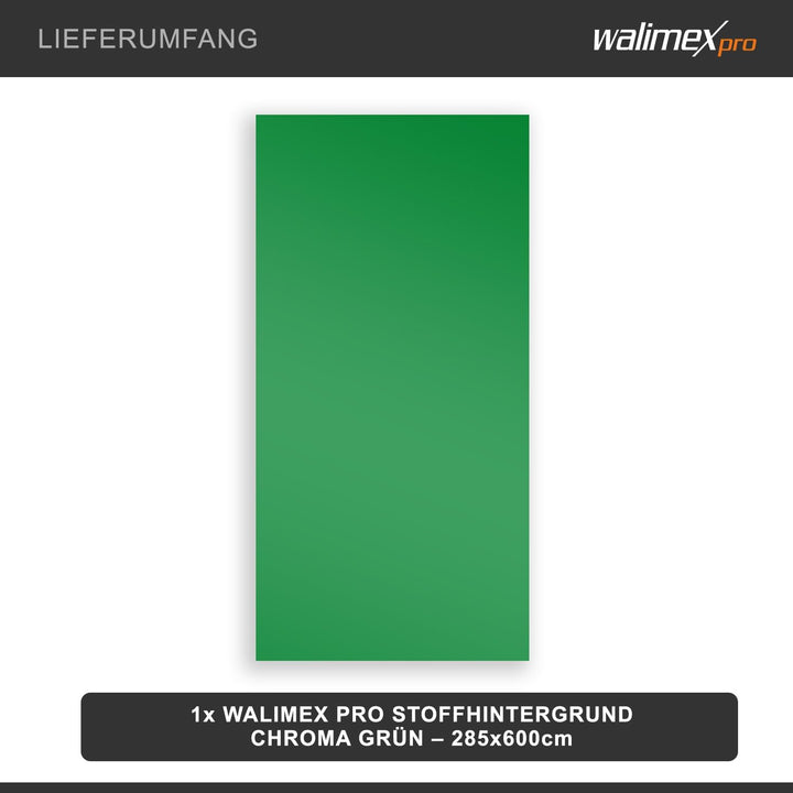 Walimex 16550 Stoffhintergrund 2,85 x 6 m, chroma key grün uni-grün 2,85 x 6 m, uni-grün 2,85 x 6 m