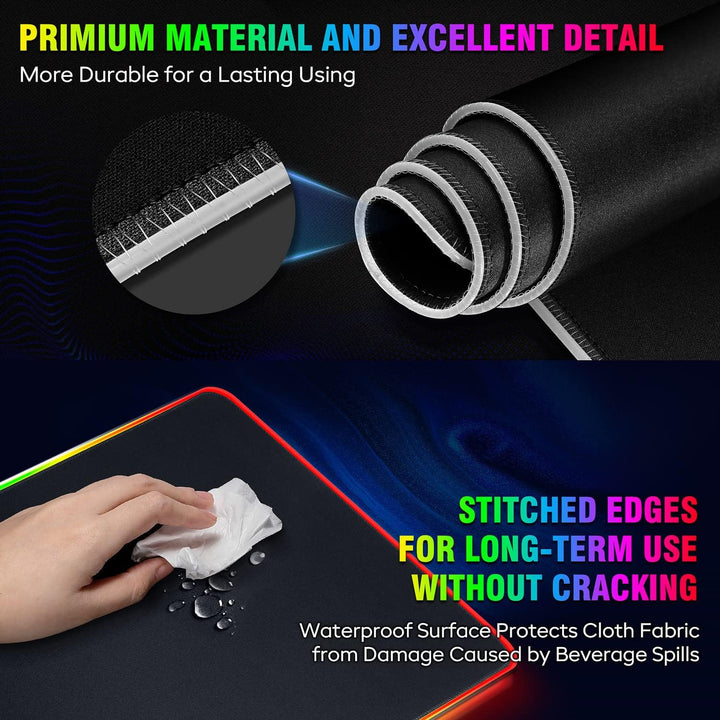 Gimars Gaming Mauspad, 12 LED Beleuchtungsmodi RGB Mousepad XXL, 800x300x5mm, Gross Desk Mat Gaming