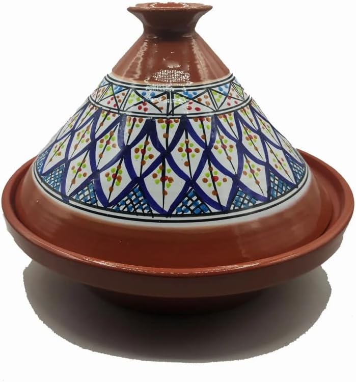 Tajine Terracotta-Topf, dekoriert, ethnisch-marokkanisch-tunesische Teller, Durchmesser 32 cm