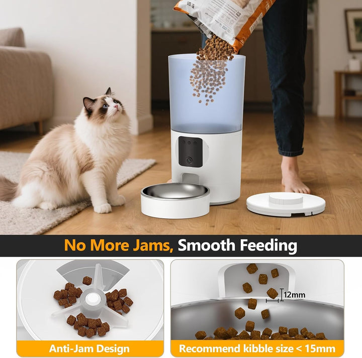 Futterautomat Katze 5L mit Kamera für Trockenfutter, WiFi APP-Steuerung | HD Bewegungserkennung & Fa