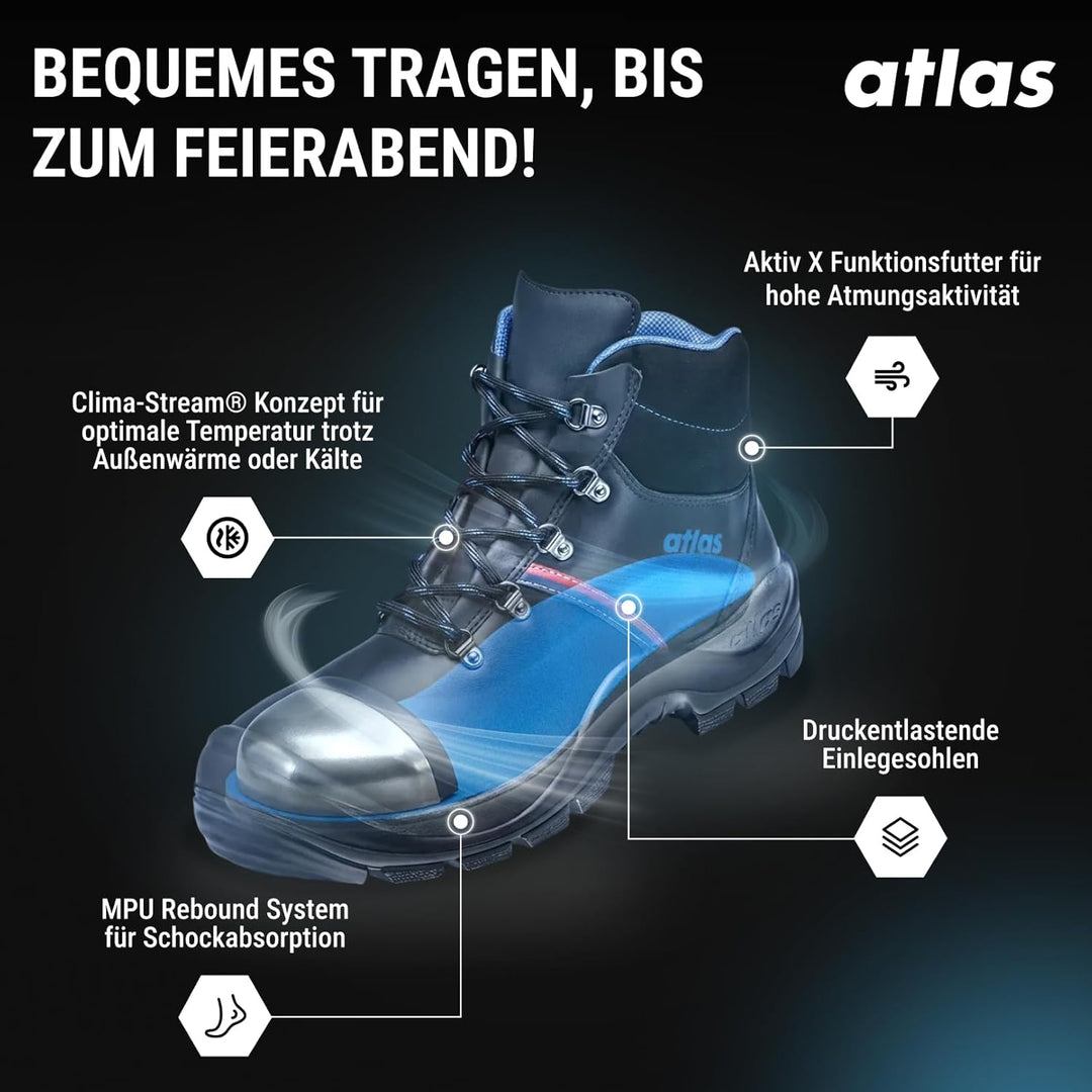 Atlas Anatomic Bau 500, Arbeitsschuh Klasse: EN ISO 20345:2011 S3, Schwarz, 49 EU