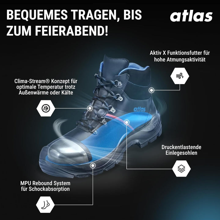 Atlas Anatomic Bau 500, Arbeitsschuh Klasse: EN ISO 20345:2011 S3, Schwarz, 49 EU