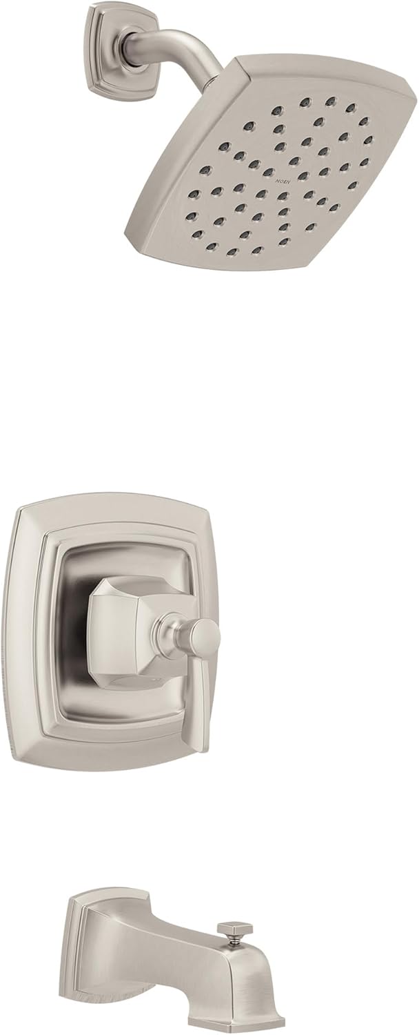 Moen 82922SRN Conway Einhandgriff Posi-Temp Wannen-/Duscharmatur, Spot Reset Nickel gebürstet, Spot