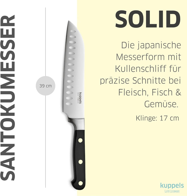 Kuppels Solid Santokumesser 7" mit Kullenschliff | extrem scharf & schnitthaltig | japanischer Messe