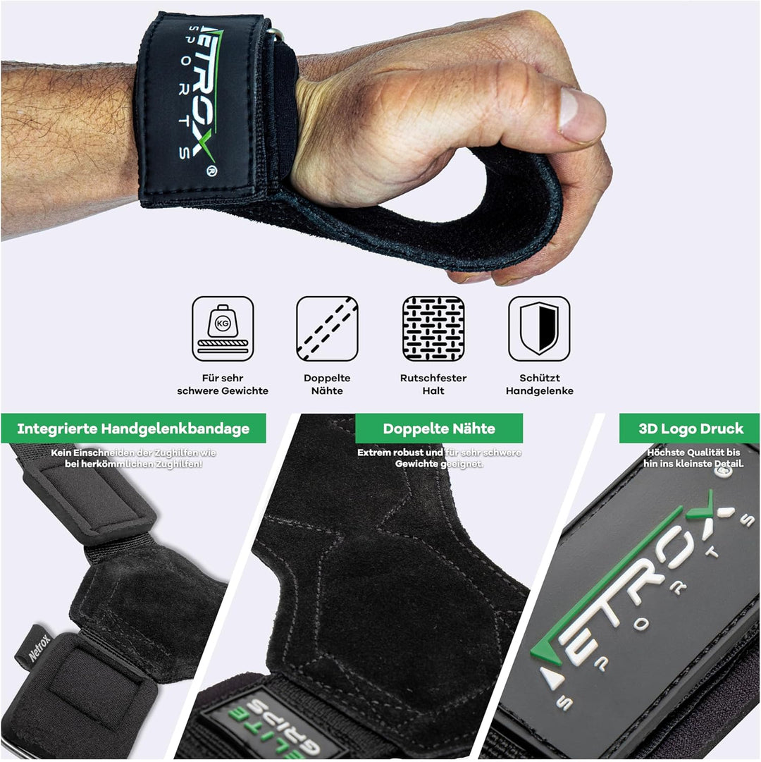 NetroxSports® – Elite Grips Zughilfen für Bodybuilding, Gewichtheben, Krafttraining &amp; Fitness – spez