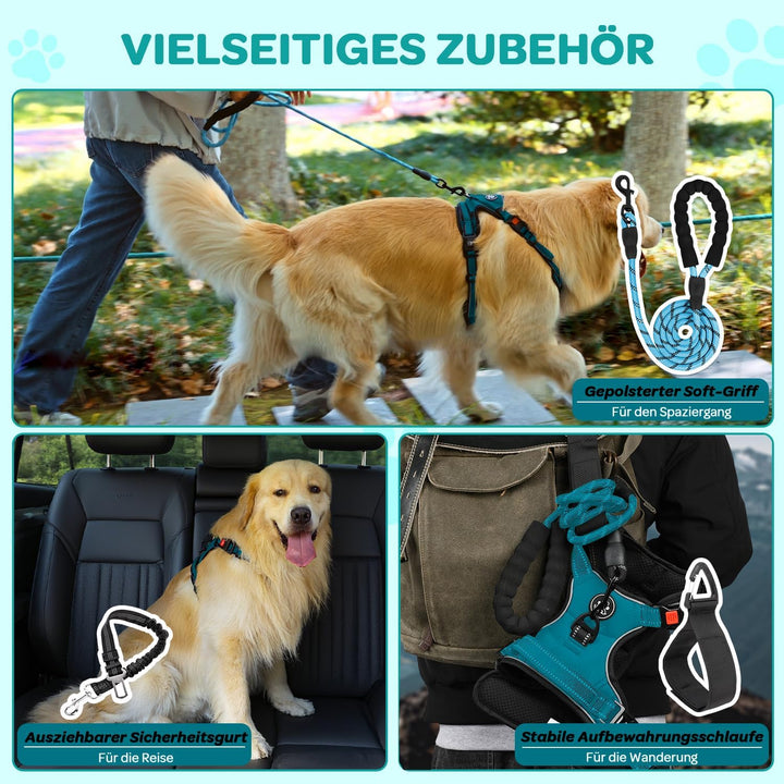 FURRYFECTION Hundefreileinengeschirr Zugfrei Würgfrei, Reflektierendes Oxfordgewebe, Polsternder Gri