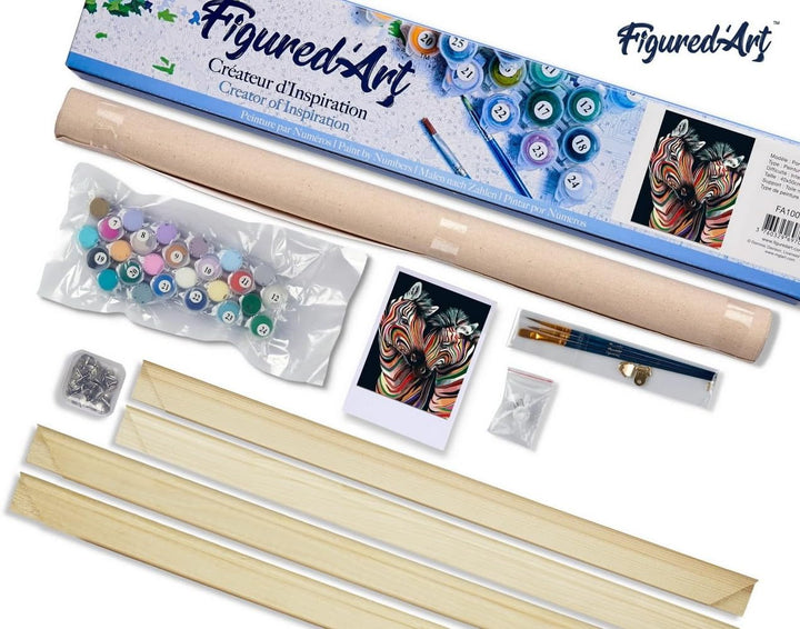 Figured'Art Malen Nach Zahlen Erwachsene Mit Rahmen Buntes Zebrapaar - Paint by Numbers Basteln DIY